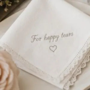 Flower Handkerchief with Custom Embroidery, Personalized Bridal Hankie, Wedding Handkerchief for Happy Tears