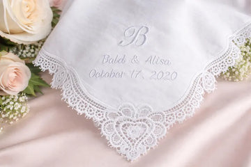 Personalized Wedding Handkerchief Embroidered Name Date Bridal Gift Custom Lace Hanky Bride Keepsake Wedding Gift for Her