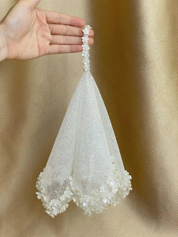 Pearl Sequin Dance Scarf, Bridal Handkerchief Wedding Veil Scarf, Belly Dance Shawl, Ivory Wedding Accessory, Large Square Scarf