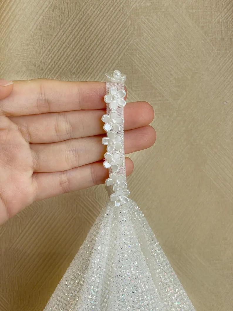 Pearl Sequin Dance Scarf, Bridal Handkerchief Wedding Veil Scarf, Belly Dance Shawl, Ivory Wedding Accessory, Large Square Scarf