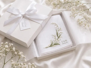 Personalized Embroidered Wedding Handkerchief, Custom Initials Linen Hanky, Lily of Valley Bridal Keepsake Gift for Bride and Groom Mom Gift