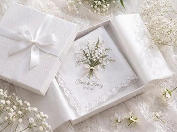 Personalized Embroidered Wedding Handkerchief, Custom Linen Hanky, Lily of Valley Bridal Keepsake Gift for Bride and Groom Mom Dad Keepsakes