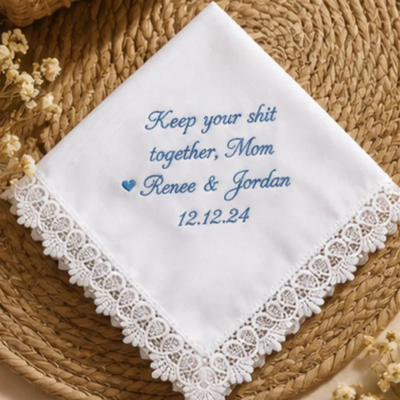 Custom Monogrammed Handkerchief, Floral Embroidered Wedding Hanky