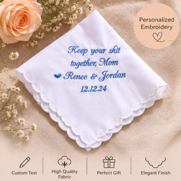 Embroidered Handkerchief for Mother of the Bride, Personalized Father of the Bride Handkerchief, Wedding Gift for Dad Mom with Text