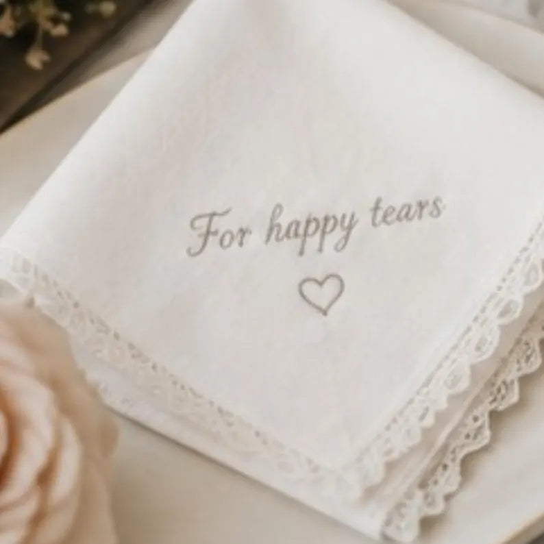 Custom Wedding Handkerchief for Mother, Personalized Embroidered Bridal Handkerchief, Lace Handkerchief, Flower Embroidered Hanky