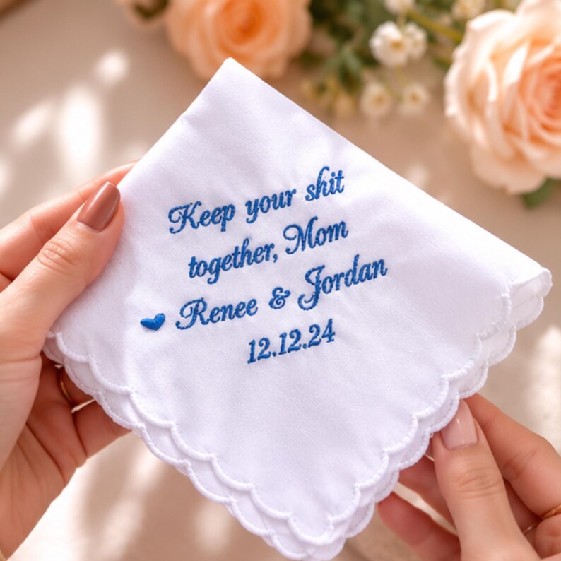 Embroidered Wedding Handkerchief For Father, Wedding Handkerchief for Dad, Keepsake Handkerchief, Lace Hanky