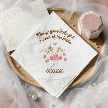 Personalized Embroidered Wedding Handkerchief, Flower Bridal Keepsake Gift for Bride and Groom Mom Dad Keepsakes