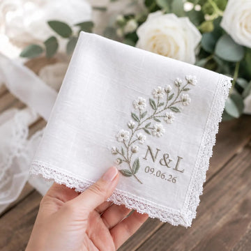 Custom Embroidered Wedding Handkerchief, Custom Initials Linen Hanky, Bridal Keepsake Gift for Bride, Bride To Be Handkerchief