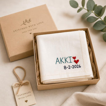 Personalized Embroidered Handkerchief | Custom Name & Date Cotton Hanky for Men | Gift for Husband Boyfriend Father, Wedding Birthday