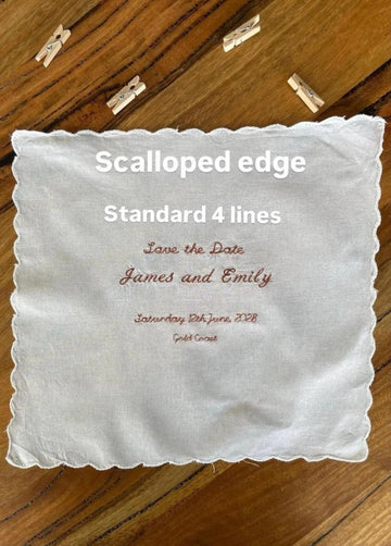 Save the Date Embroidered Handkerchief | Wedding Announcement Keepsake | Personalised Wedding Date, Couple Names & Location | Custom Hanky