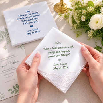 Personalized Handwriting Embroidered Handkerchief, Custom Wedding Gift for Mother of the Bride & Dad, Cotton Lace Keepsake Hankie