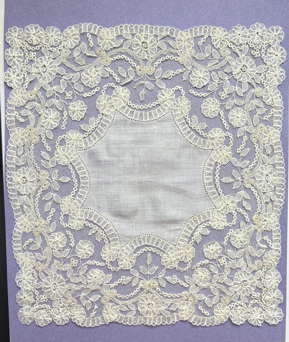 Antique Brussels wedding handkerchief, Point de Gaze pure needle lace Amazing 1800’s rare B